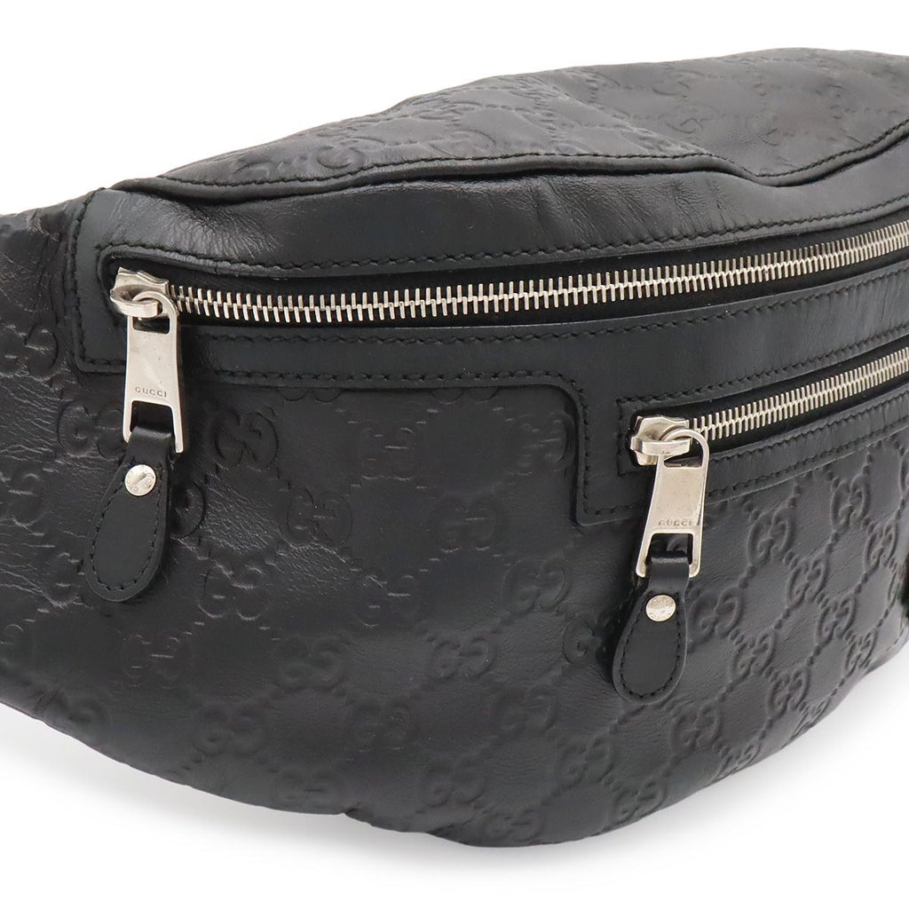Gucci Guccissima Belt Bag Waist Pouch Hip Rubber Coating Leather Black Silver — view 6
