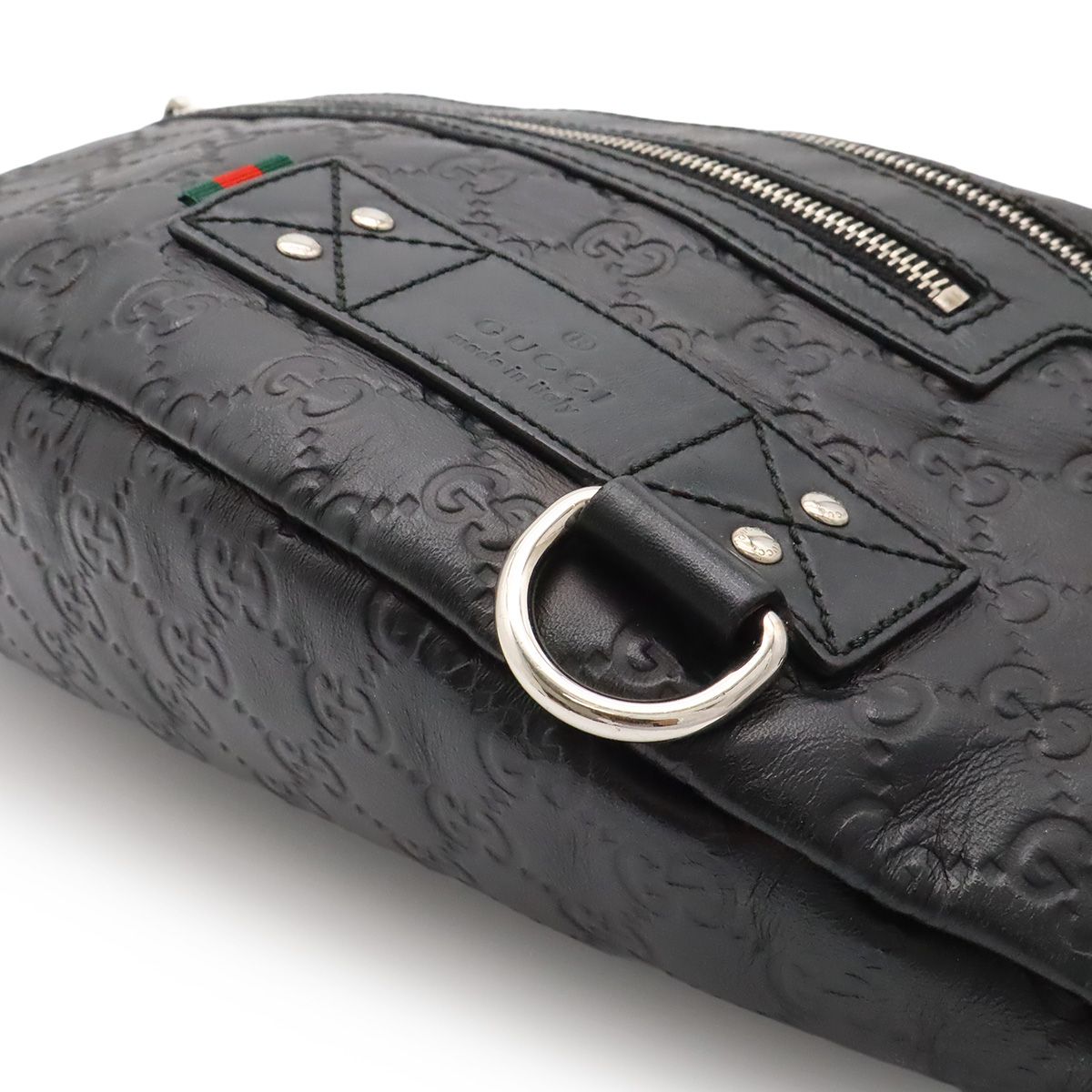 Gucci Guccissima Belt Bag Waist Pouch Hip Rubber Coating Leather Black Silver — view 3