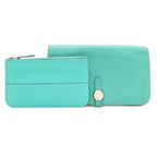 Hermes Dogon Duo GM 2 Fold Wallet 2 Togo Leather Lagon Emerald Green Silver Coin