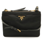 Prada Shoulder Bag Pochette 2-Way Clutch Nylon Leather Nero Black Gold