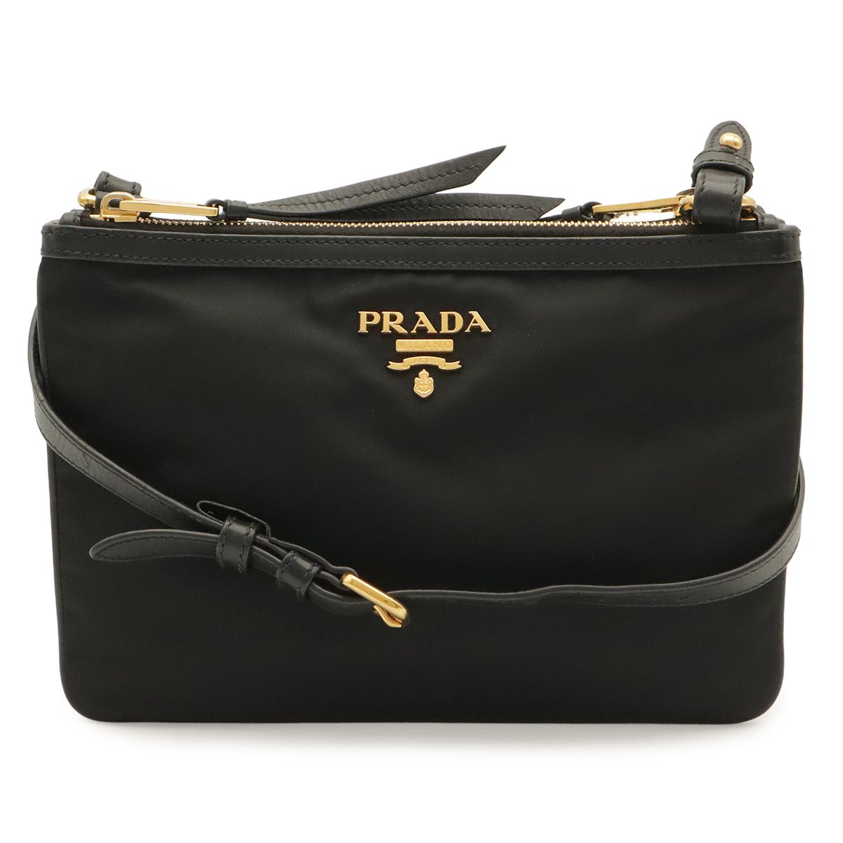 Prada Shoulder Bag Pochette 2-Way Clutch Nylon Leather Nero Black Gold