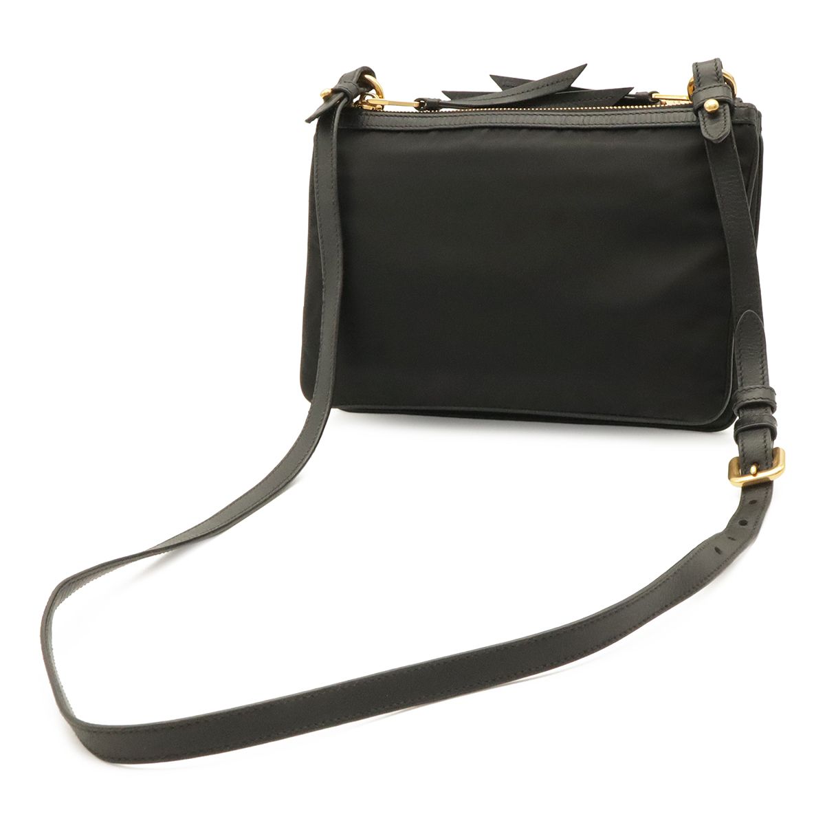 Prada Shoulder Bag Pochette 2-Way Clutch Nylon Leather Nero Black Gold — view 2