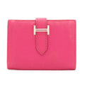 Hermes Bearn Card Case Business Holder Chevre Leather Rose Shocking Pink Silver