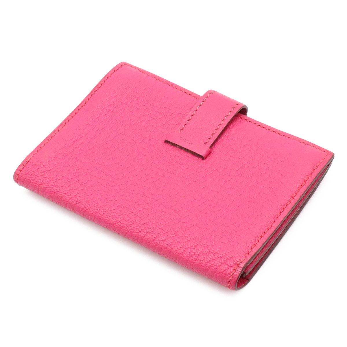 Hermes Bearn Card Case Business Holder Chevre Leather Rose Shocking Pink Silver — view 2