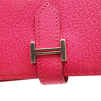 Hermes Bearn Card Case Business Holder Chevre Leather Rose Shocking Pink Silver — view 4