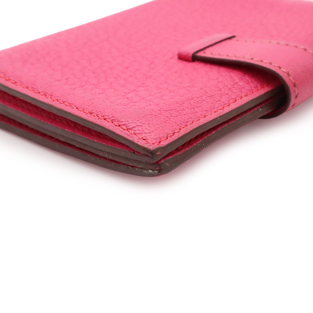 Hermes Bearn Card Case Business Holder Chevre Leather Rose Shocking Pink Silver — view 3