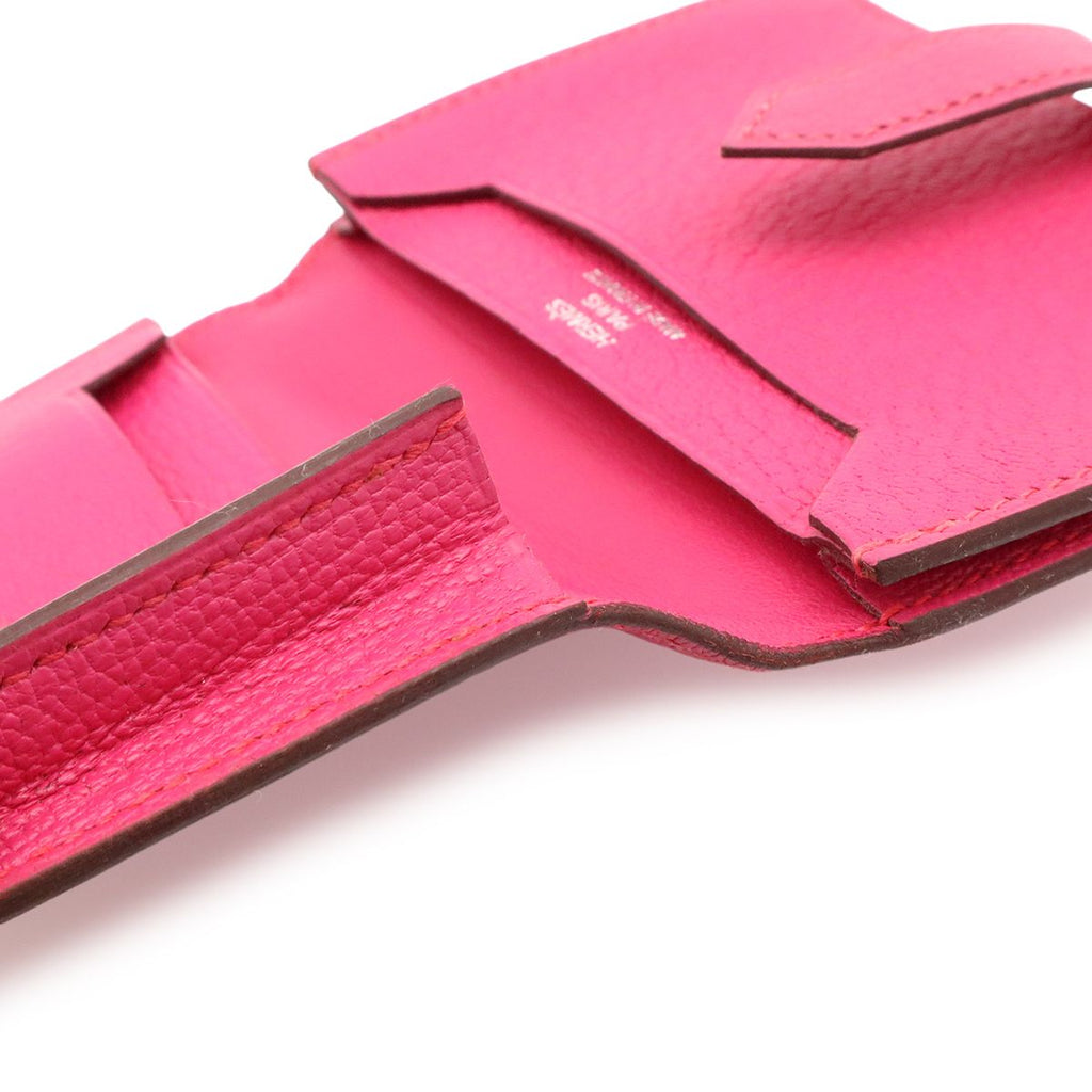 Hermes Bearn Card Case Business Holder Chevre Leather Rose Shocking Pink Silver — view 9