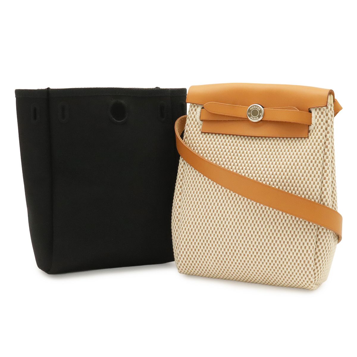 Hermes Herbag TPM Shoulder Bag Pochette Toile GM Officier Natural Light Brown