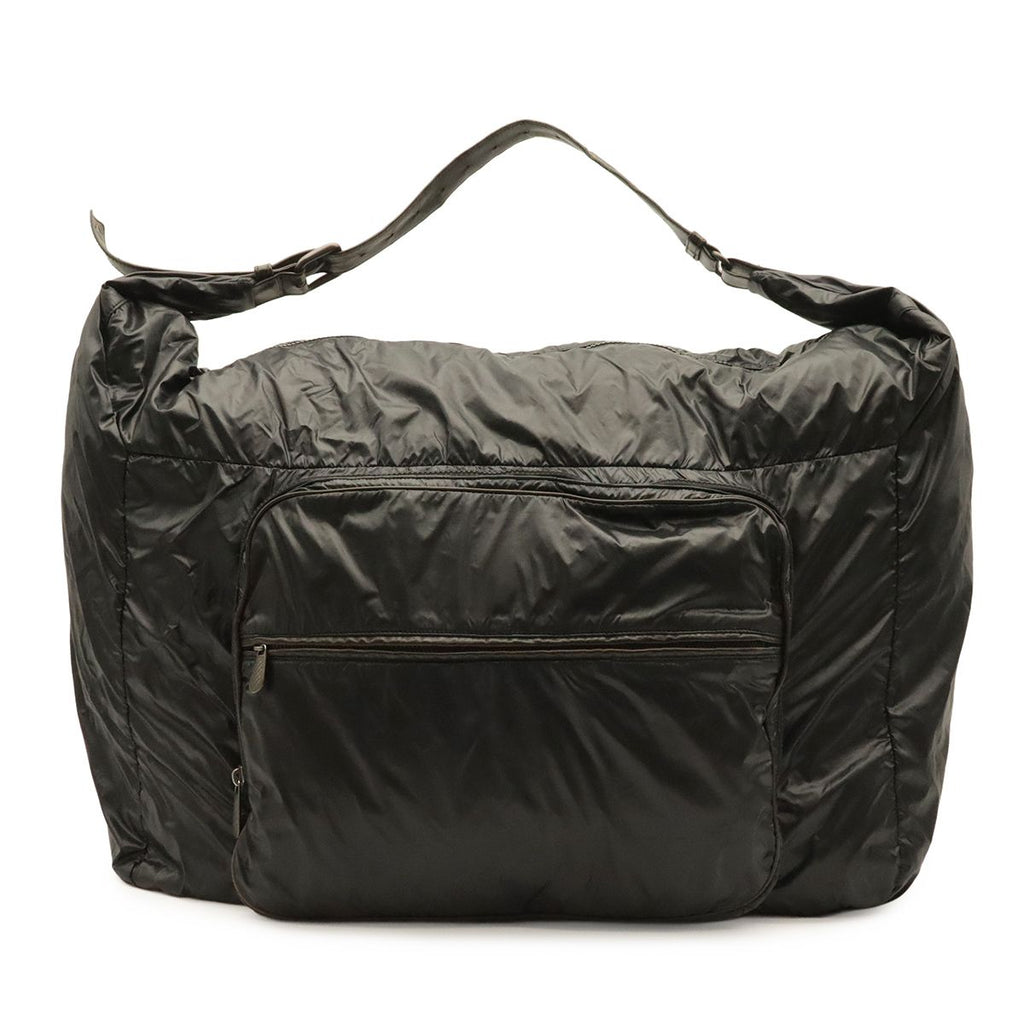 Bottega Veneta Spinnaker Shoulder Bag Nylon Black Dark Brown