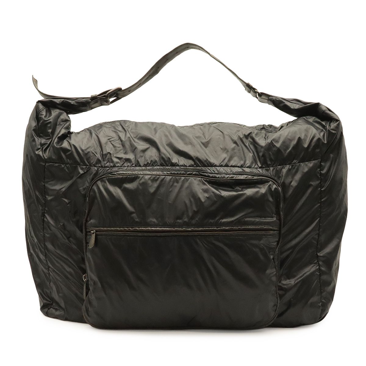 Bottega Veneta Spinnaker Shoulder Bag Nylon Black Dark Brown