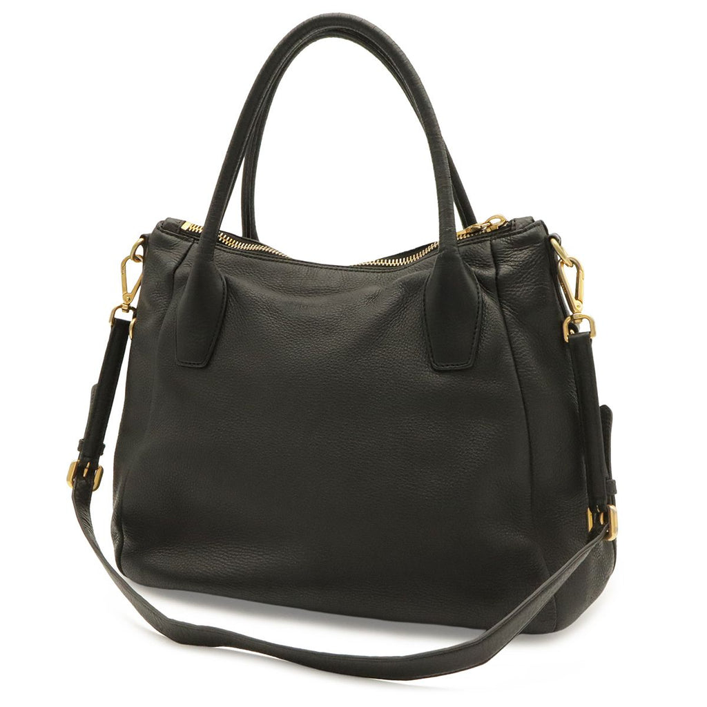 Prada Tote Shoulder Bag 2-Way Vitello Daino Soft Leather Nero Black Gold — view 2