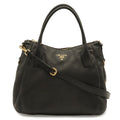 Prada Tote Shoulder Bag 2-Way Vitello Daino Soft Leather Nero Black Gold