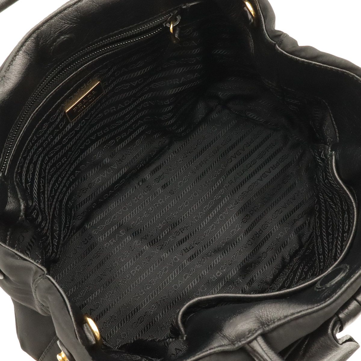 Prada Logo Jacquard Ribbon 2-Way Shoulder Bag Nylon Nero Black Gold Domestic — view 8
