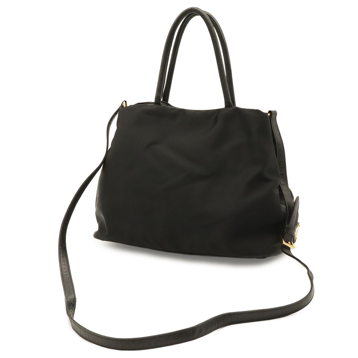 Prada Logo Jacquard Ribbon 2-Way Shoulder Bag Nylon Nero Black Gold Domestic — view 2
