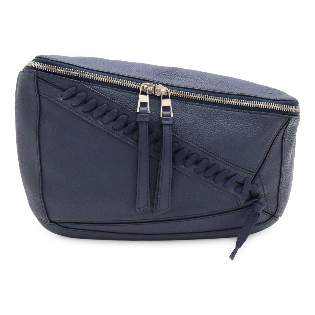 Loewe Puzzle Anagram Sling Bag Crossbody Leather Navy Silver