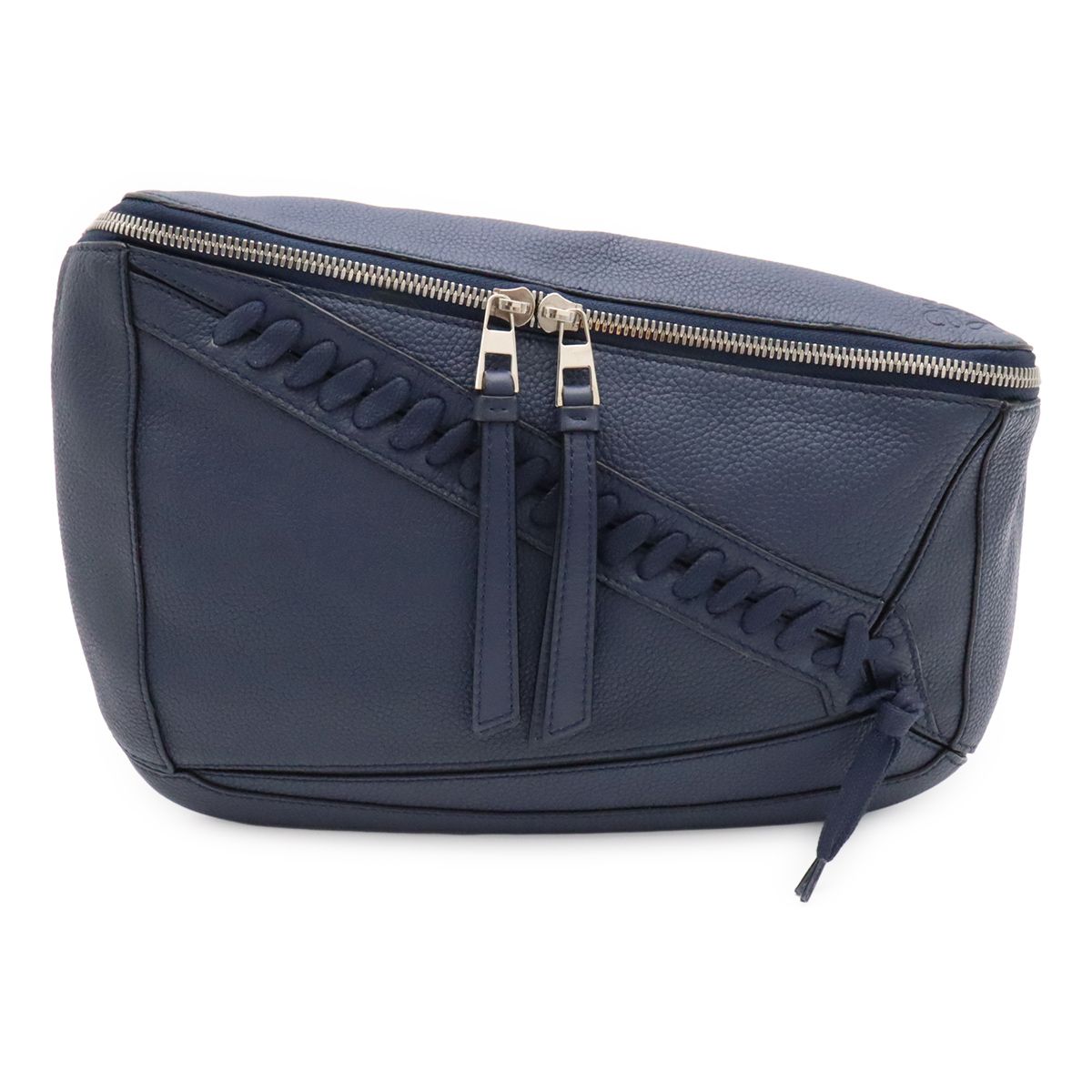 Loewe Puzzle Anagram Sling Bag Crossbody Leather Navy Silver