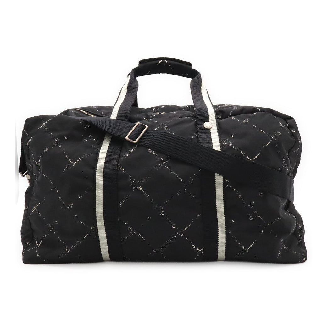 Chanel Vintage Travel Line Boston Bag Purse 2-Way Nylon Black