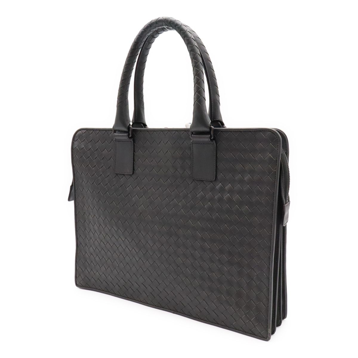 Bottega Veneta Intrecciato Business Briefcase Documents Purse Leather Gray — view 2