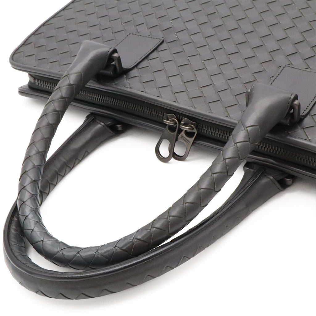 Bottega Veneta Intrecciato Business Briefcase Documents Purse Leather Gray — view 4