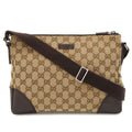 Gucci GG Canvas Shoulder Bag Crossbody Leather Khaki Beige Dark Brown