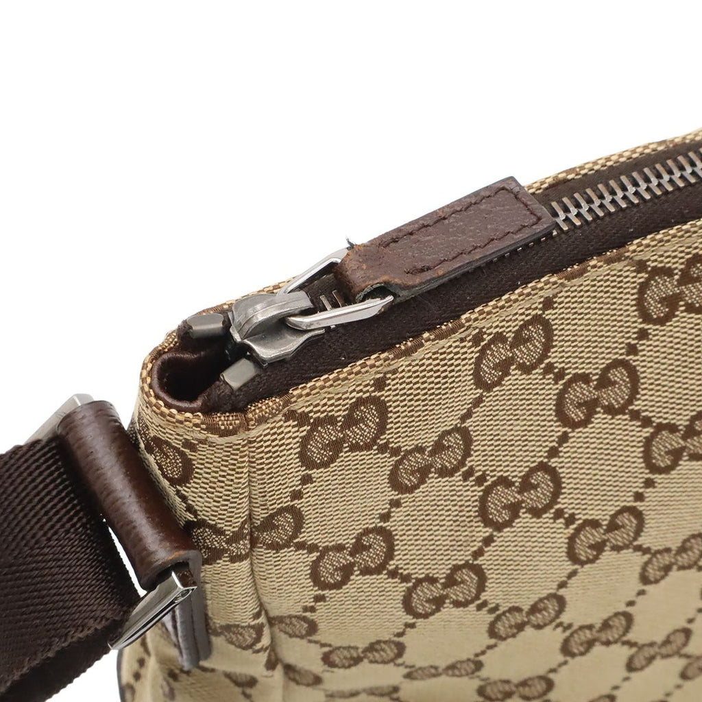 Gucci GG Canvas Shoulder Bag Crossbody Leather Khaki Beige Dark Brown — view 5