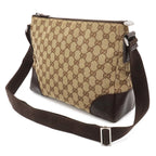 Gucci GG Canvas Shoulder Bag Crossbody Leather Khaki Beige Dark Brown — view 2