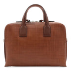 Loewe Goya Anagram Briefcase Business Document Purse Leather Brown Silver