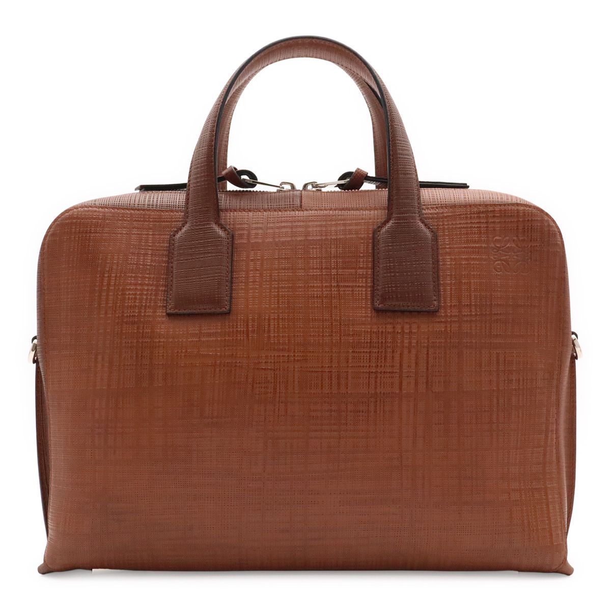 Loewe Goya Anagram Briefcase Business Document Purse Leather Brown Silver