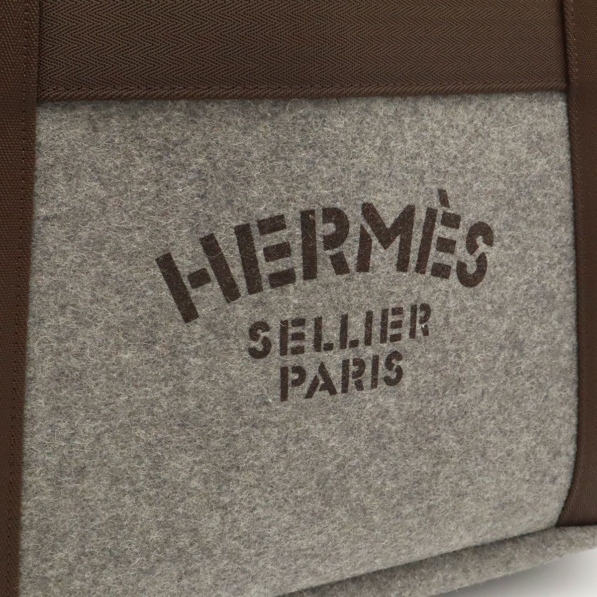 Hermes Sac de Panthere Tote 2-Way Shoulder Bag Felt Gray Dark Brown in — view 8