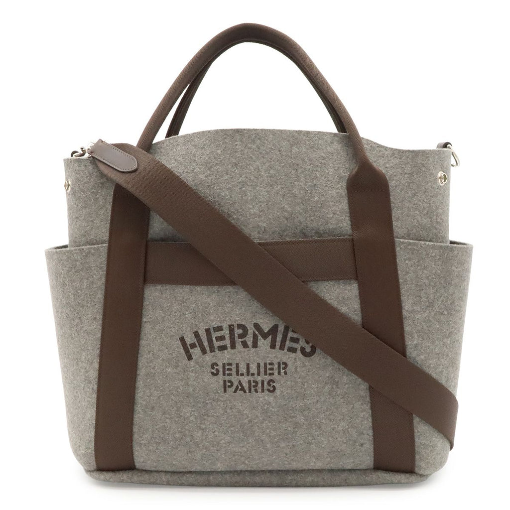 Hermes Sac de Panthere Tote 2-Way Shoulder Bag Felt Gray Dark Brown in