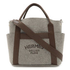 Hermes Sac de Panthere Tote 2-Way Shoulder Bag Felt Gray Dark Brown in