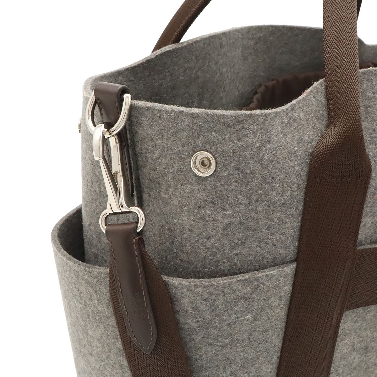 Hermes Sac de Panthere Tote 2-Way Shoulder Bag Felt Gray Dark Brown in — view 7