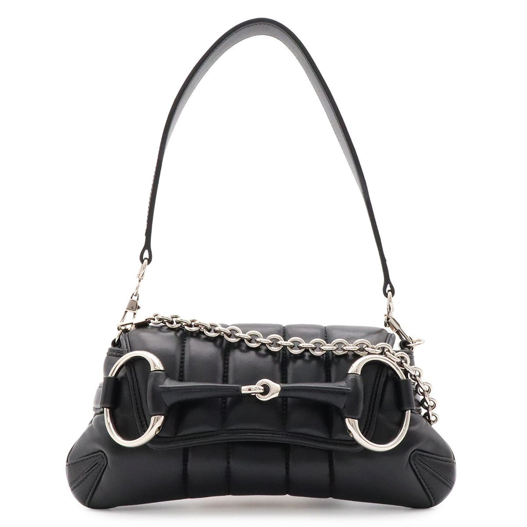 Gucci Horsebit Small Chain Shoulder Bag 2-Way Clutch Leather Black Silver