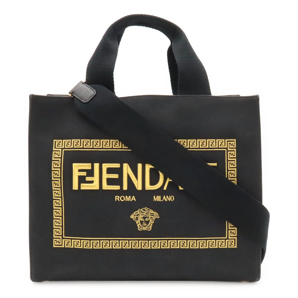 Fendi Fendace Collaboration Tote 2-Way Shoulder Bag Canvas Black Gold