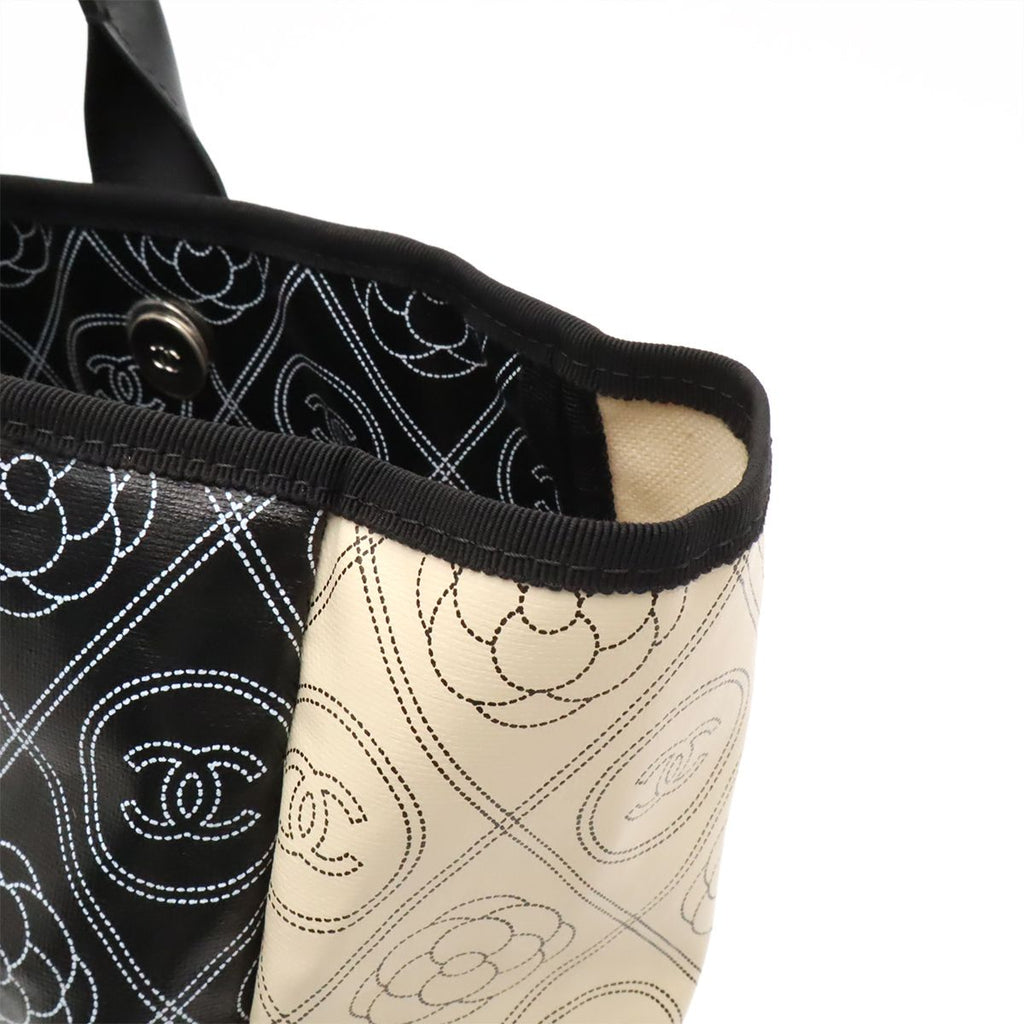 Chanel Camellia CC Logo Large Shopping Tote 2-Way Chain Shoulder Bag Black Beige — view 7