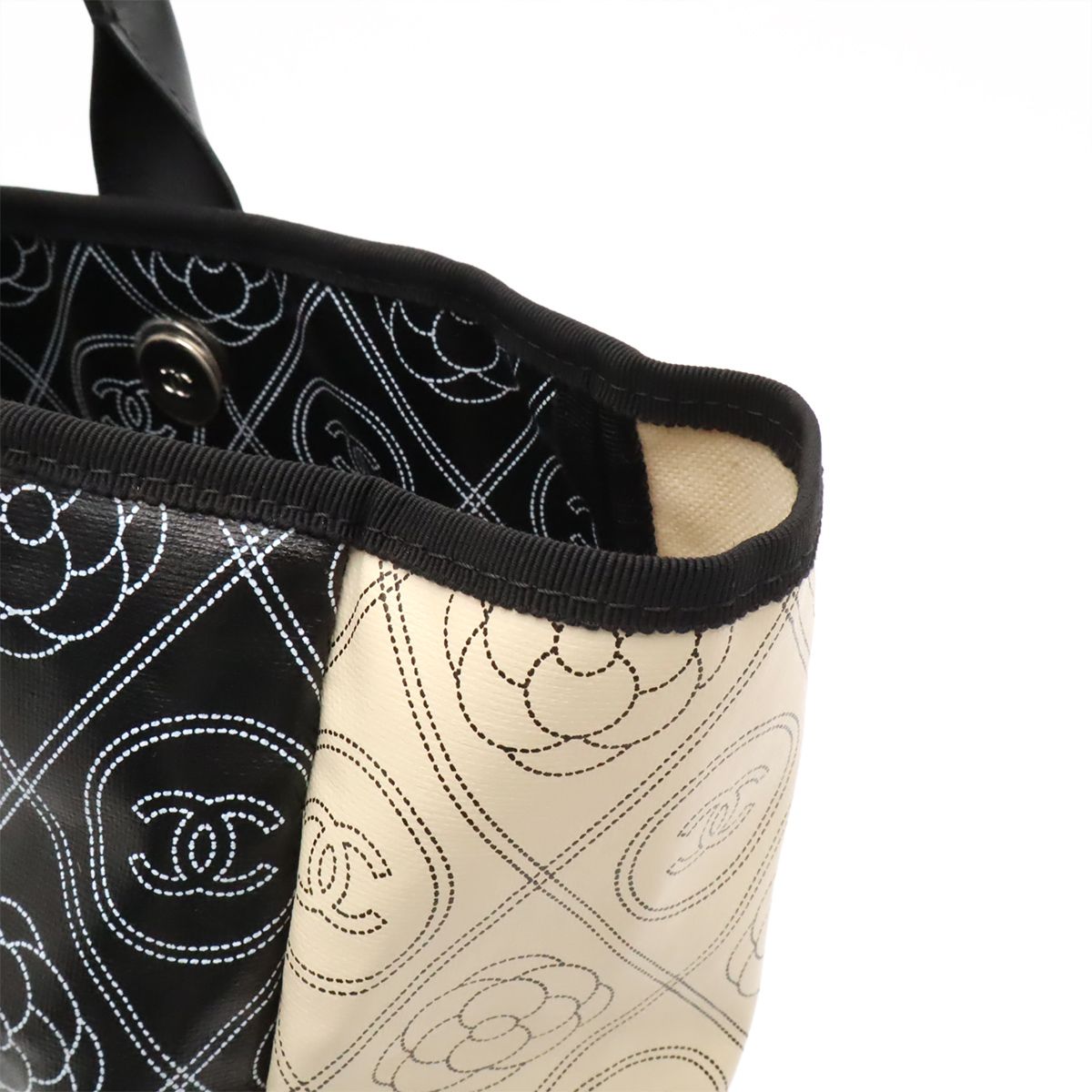 Chanel Camellia CC Logo Large Shopping Tote 2-Way Chain Shoulder Bag Black Beige — view 7