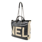 Chanel Camellia CC Logo Large Shopping Tote 2-Way Chain Shoulder Bag Black Beige — view 2
