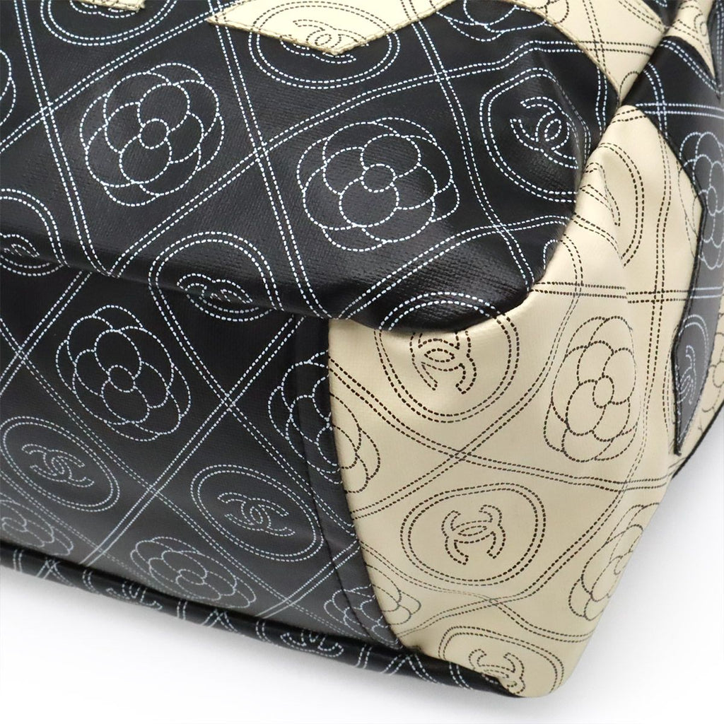 Chanel Camellia CC Logo Large Shopping Tote 2-Way Chain Shoulder Bag Black Beige — view 3