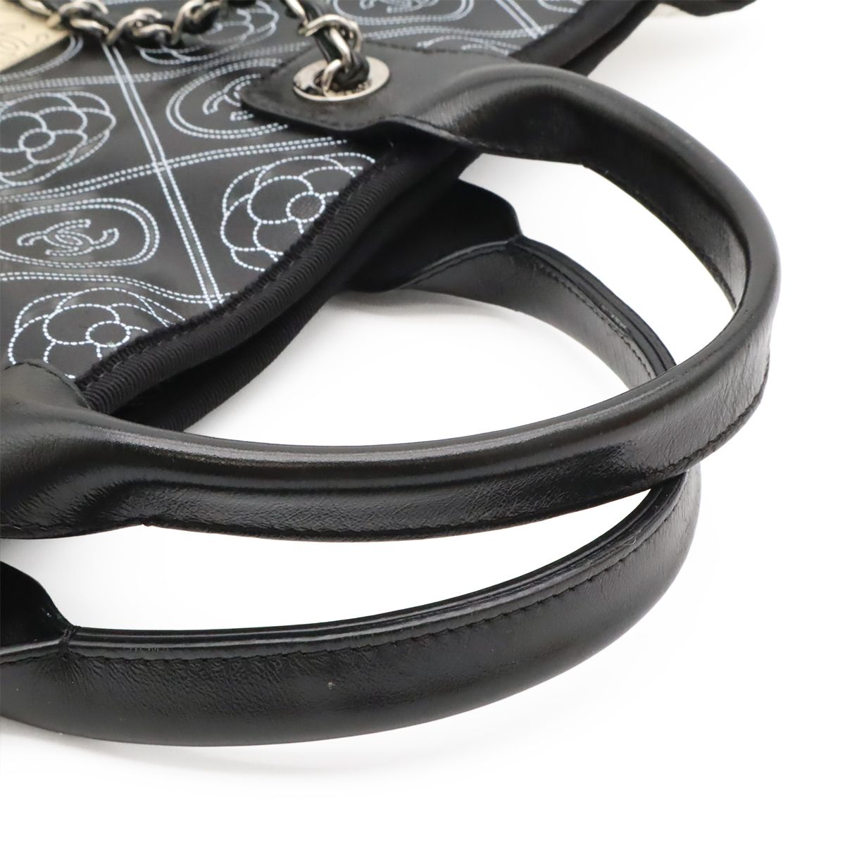 Chanel Camellia CC Logo Large Shopping Tote 2-Way Chain Shoulder Bag Black Beige — view 4