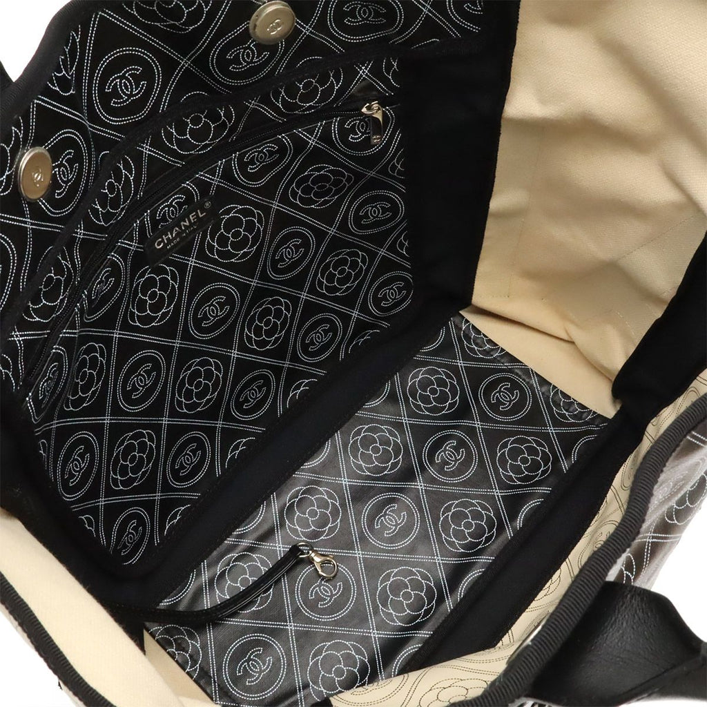 Chanel Camellia CC Logo Large Shopping Tote 2-Way Chain Shoulder Bag Black Beige — view 6