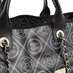 Chanel Camellia CC Logo Large Shopping Tote 2-Way Chain Shoulder Bag Black Beige — view 8