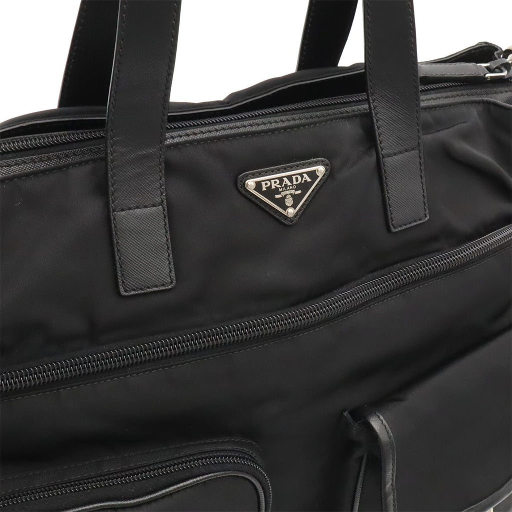 Prada Business Briefcase Tote 2-Way Shoulder Bag Crossbody Nylon Leather Nero — view 9