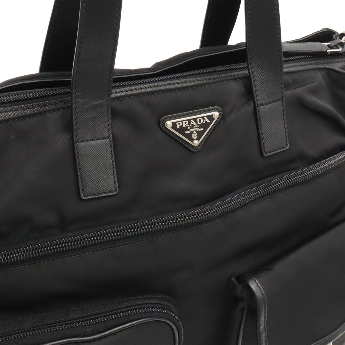 Prada Business Briefcase Tote 2-Way Shoulder Bag Crossbody Nylon Leather Nero — view 9