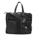 Prada Business Briefcase Tote 2-Way Shoulder Bag Crossbody Nylon Leather Nero