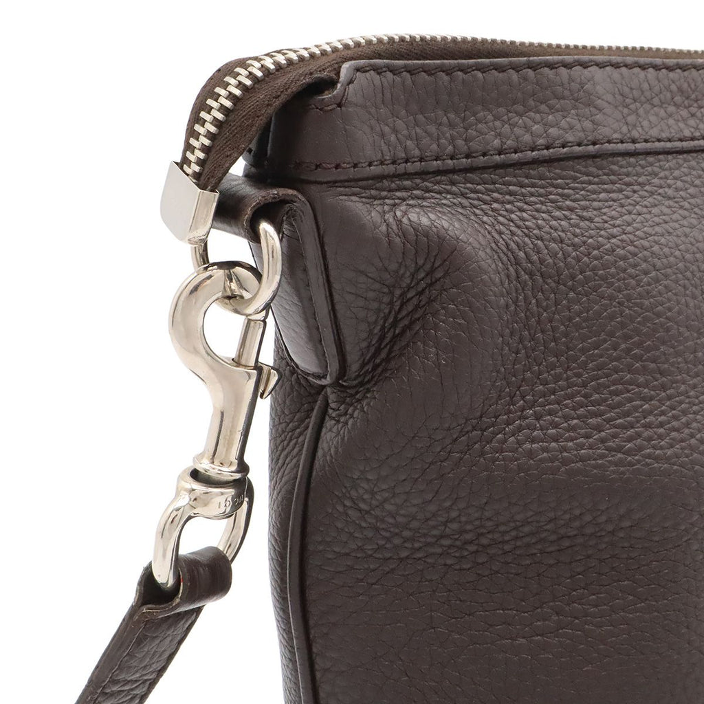 Gucci Shoulder Bag Crossbody No Gusset Leather Dark Brown Silver — view 4