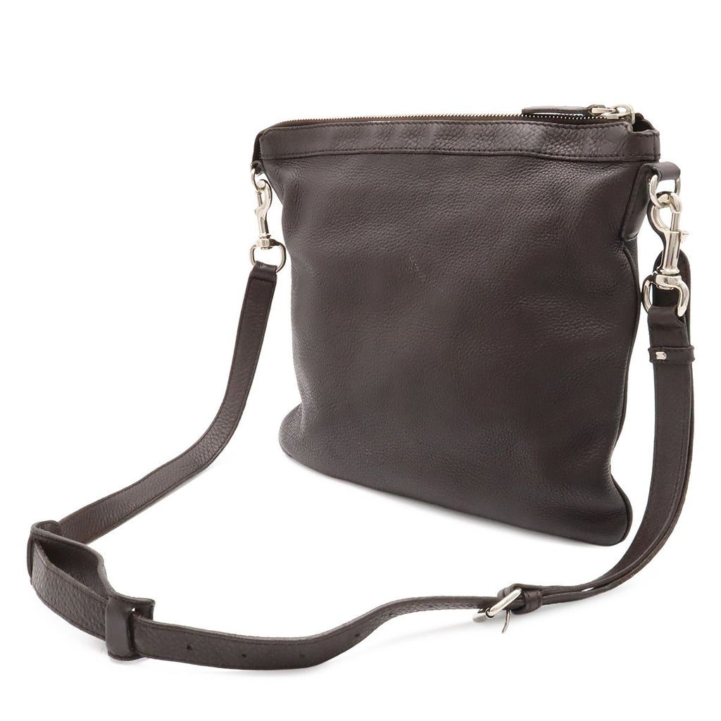 Gucci Shoulder Bag Crossbody No Gusset Leather Dark Brown Silver — view 2