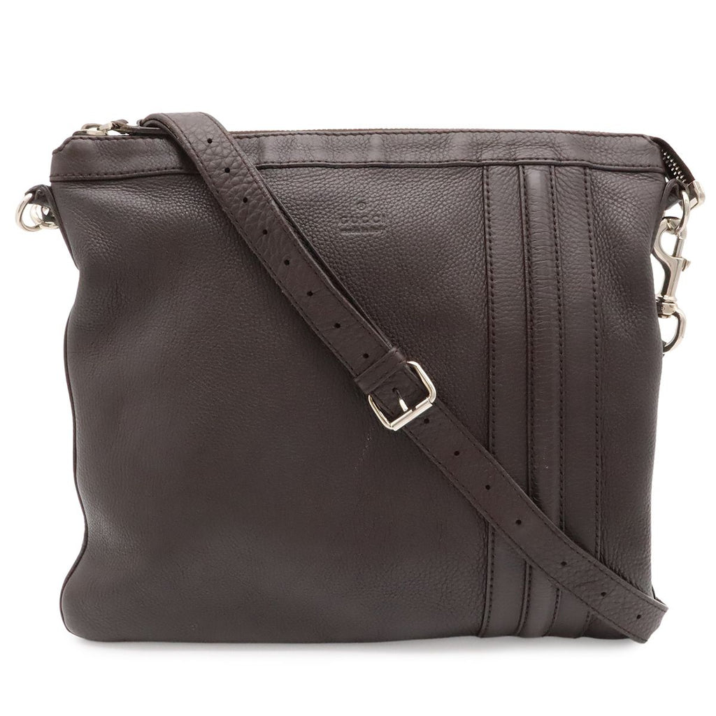 Gucci Shoulder Bag Crossbody No Gusset Leather Dark Brown Silver