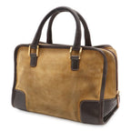Loewe Amazona 27 Mini Boston Bag Suede Leather Beige Dark Brown Gold — view 2