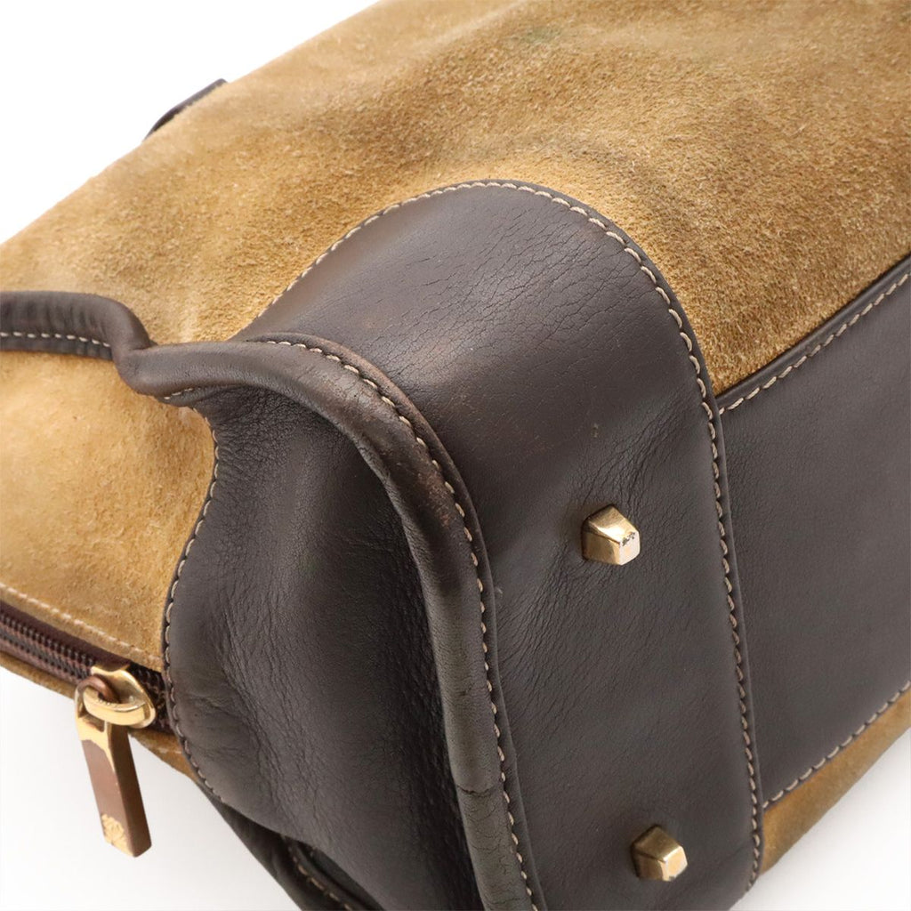 Loewe Amazona 27 Mini Boston Bag Suede Leather Beige Dark Brown Gold — view 3