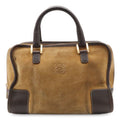 Loewe Amazona 27 Mini Boston Bag Suede Leather Beige Dark Brown Gold